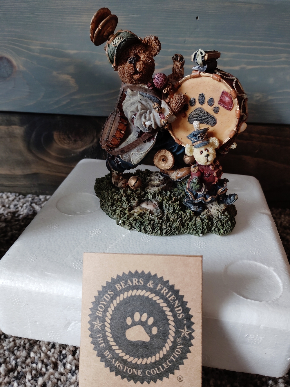 Brown Bear Drum Figurine - Decorative Home Accent